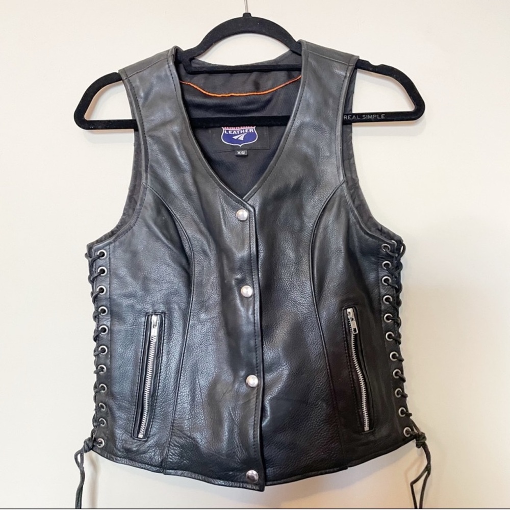 Highway Leather Black Vest with Lace-Up Sides